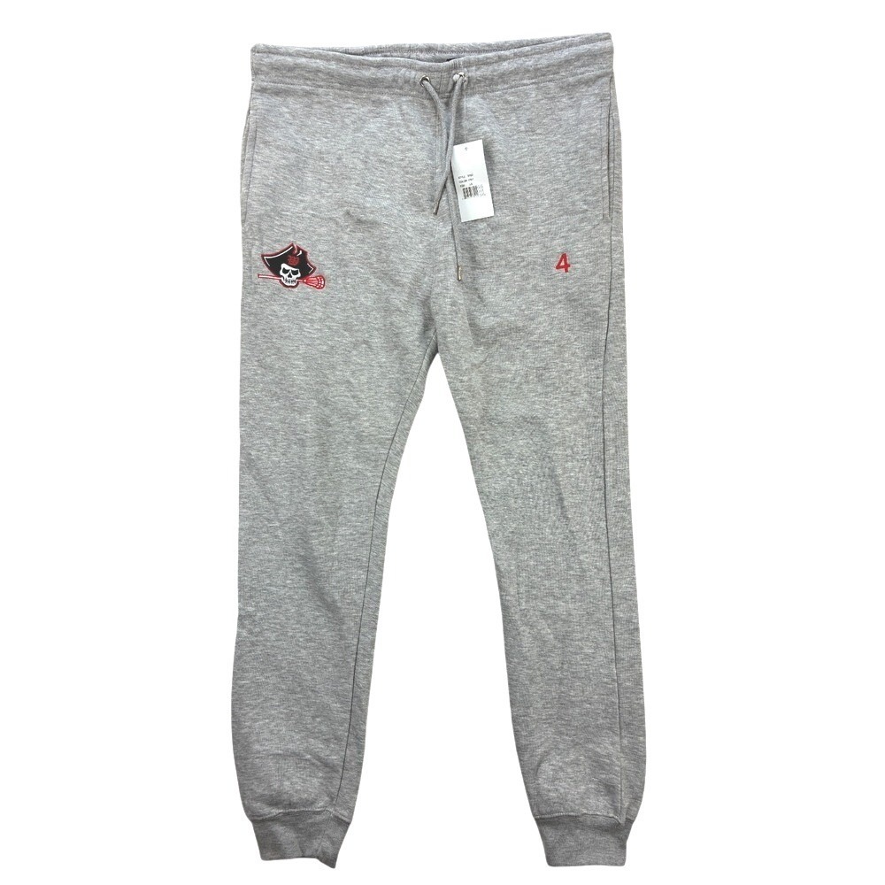 Pennant Fleece Jogger Sweatpants Mens L Gray Pirate Skull Embroidered NWT